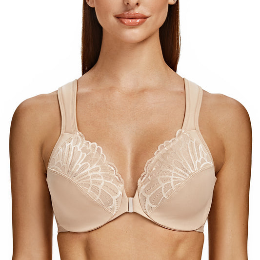 MELENECA Front Closure Underwire Unlined Lace Cup Bras