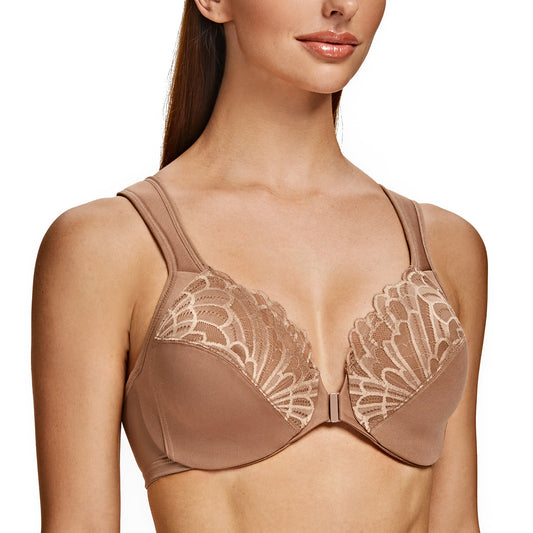 MELENECA Front Closure Underwire Unlined Lace Cup Bras