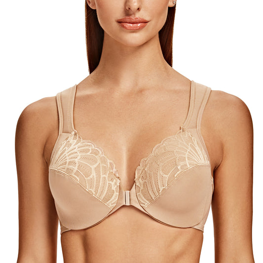 MELENECA Front Closure Underwire Unlined Lace Cup Bras