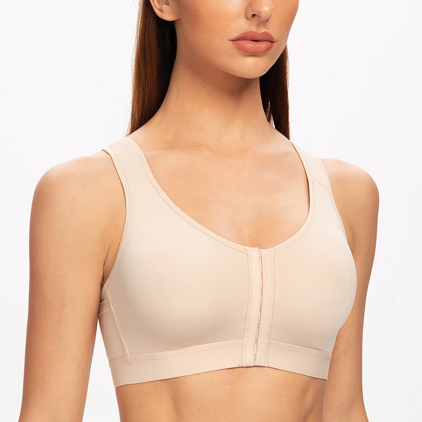 Women Post-Surgical Sports Back Support Bra Front Closure Wirefree  Racerback Top
