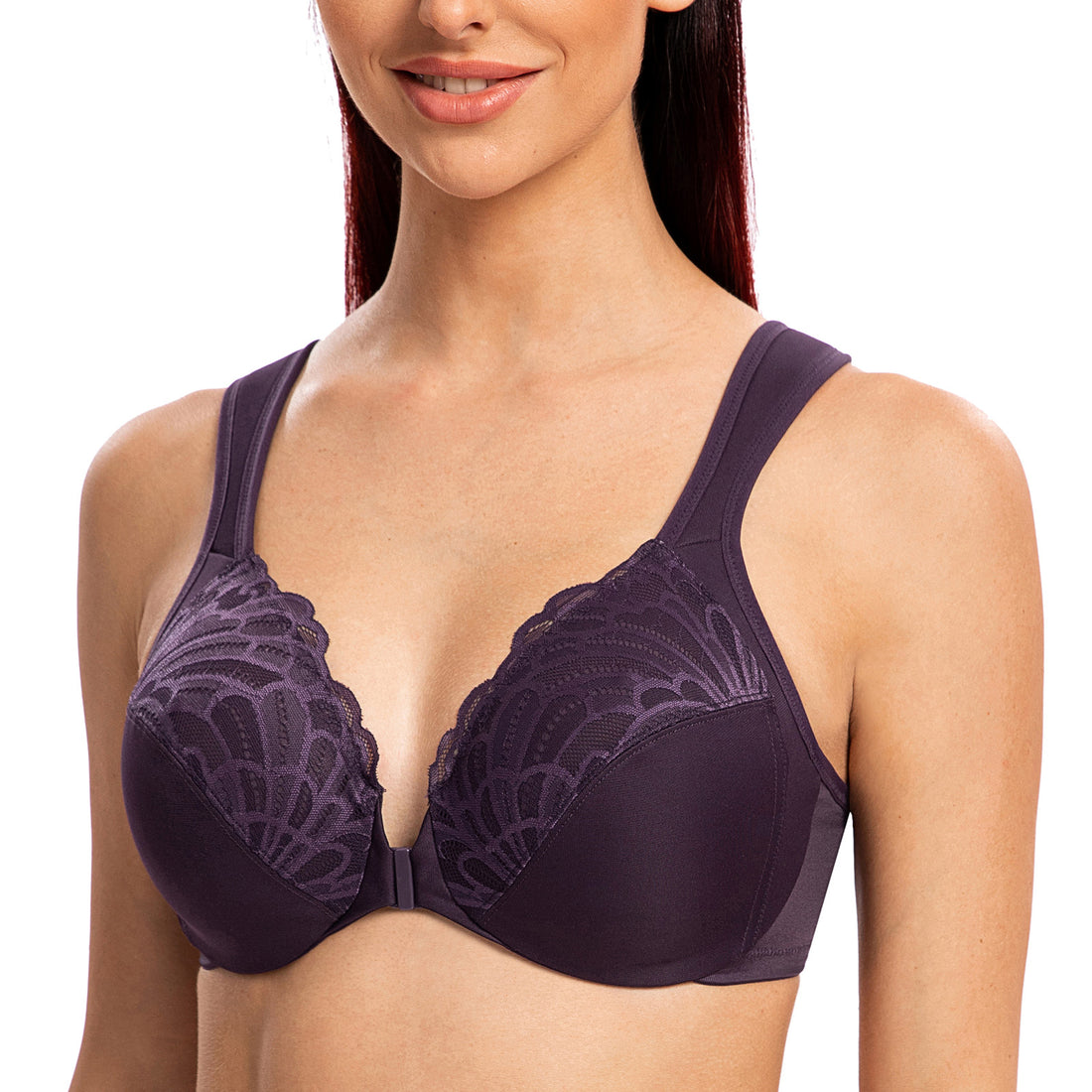 Meleneca Front Closure Bras For Women Plus Size Underwire Unlined Lace Cup Cushion Strap 