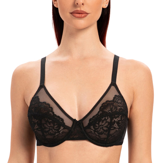 MELENECA Women's Balconette Bra with Padded Strap Half Cup Underwire Sexy  Lace