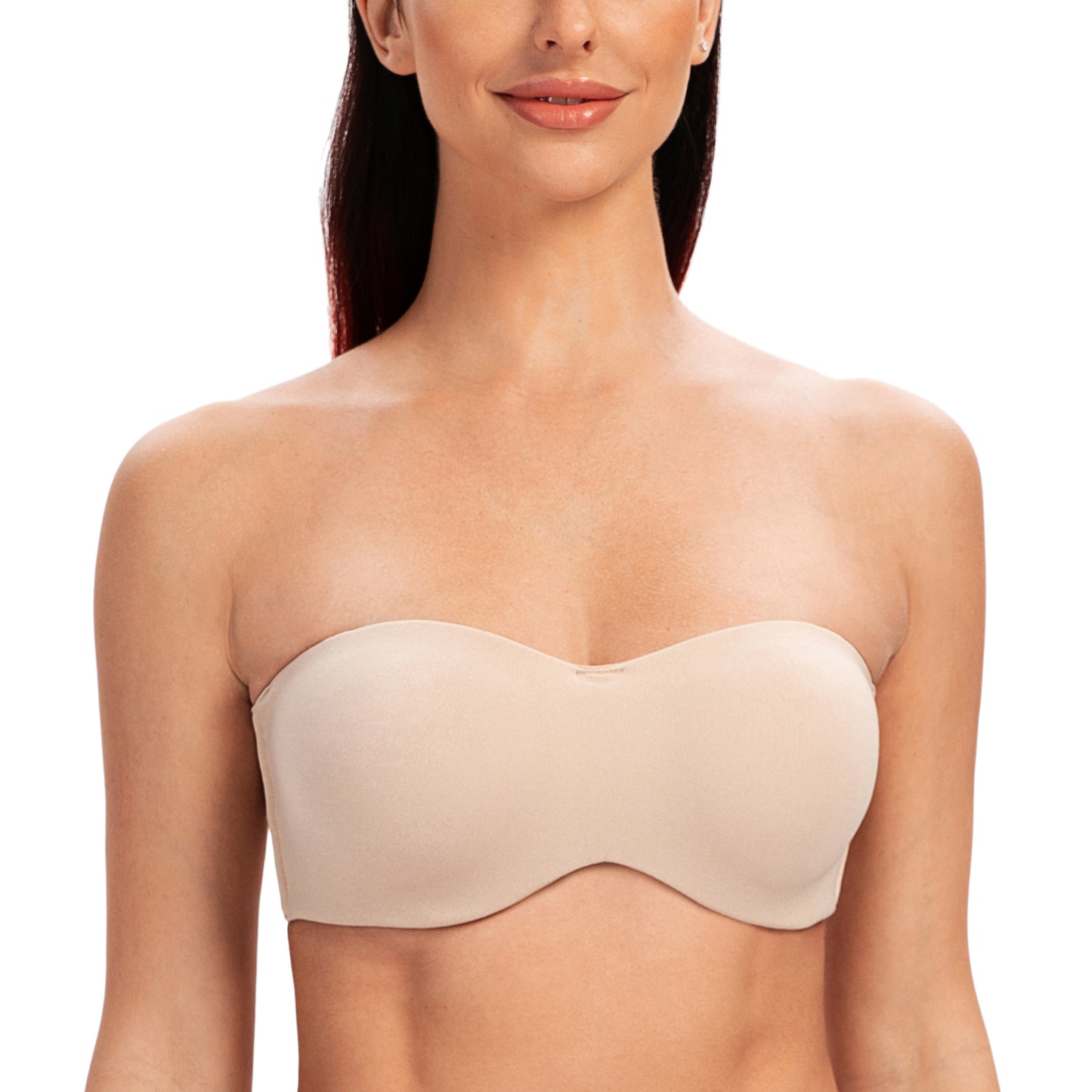 MELENECA Women's Strapless Bra for Large Bust Back Smoothing Plus Size with  Underwire Beige 34E 