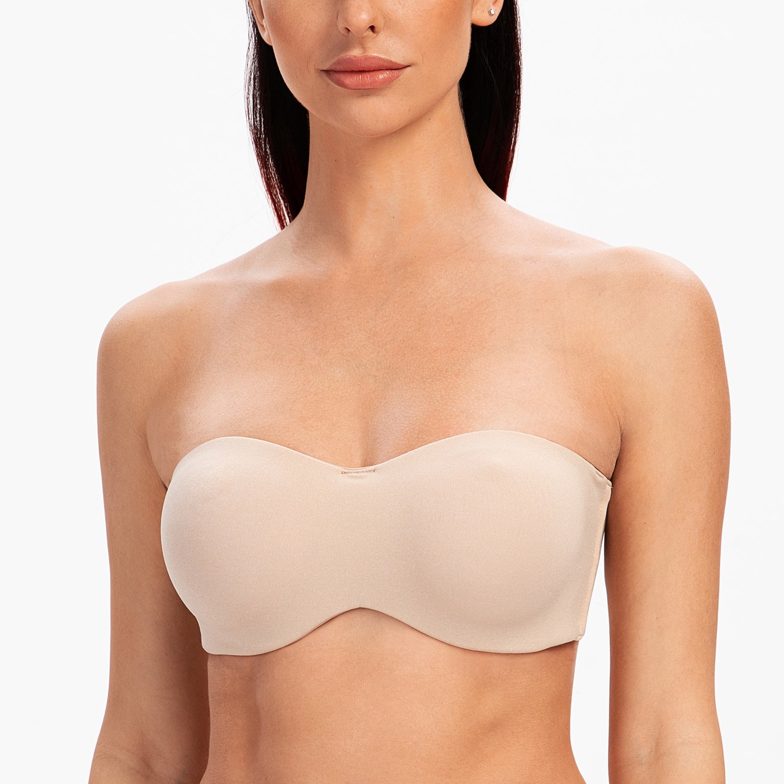  Strapless Bra For Women Unlined Underwire Minimizer Plus  Size Support Seamless Bandeau Bra For Big Busted Taupe 32DD