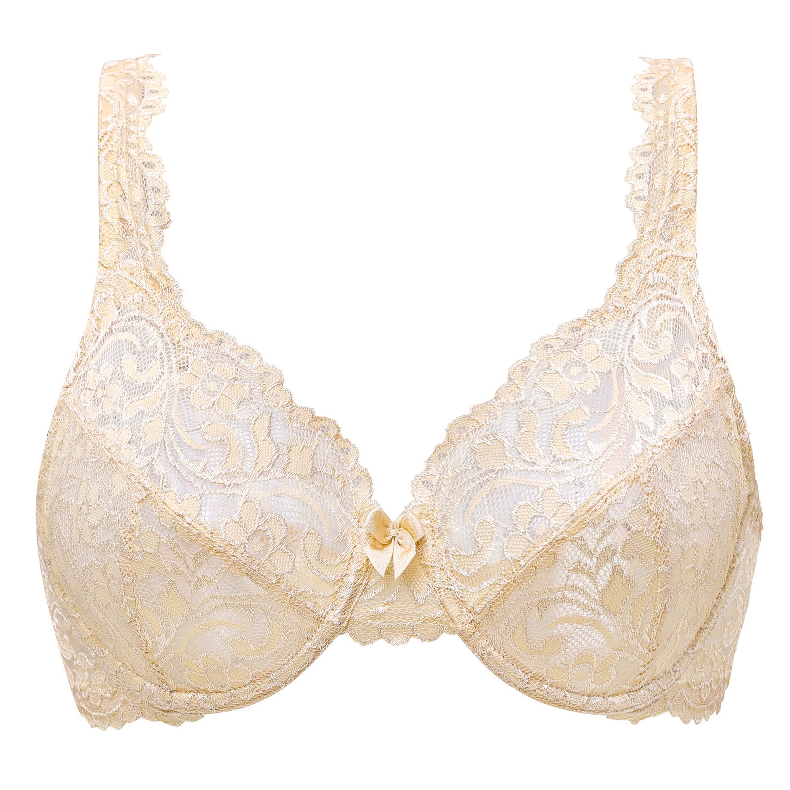  Womens Full Coverage Floral Underwire Non Padded Lace Bra  Plus Size Lingerie 46-D Beige