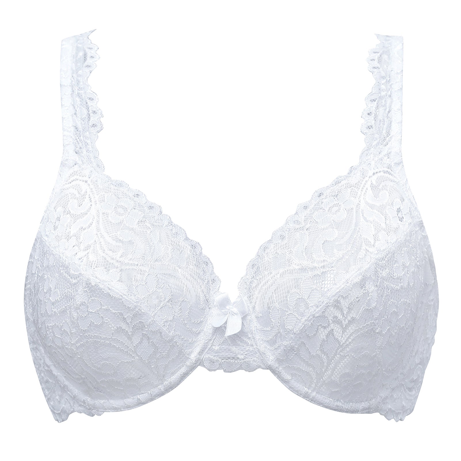 Womens Full Coverage Floral Underwire Non Padded Lace Bra Plus Size  Lingerie 46-G White
