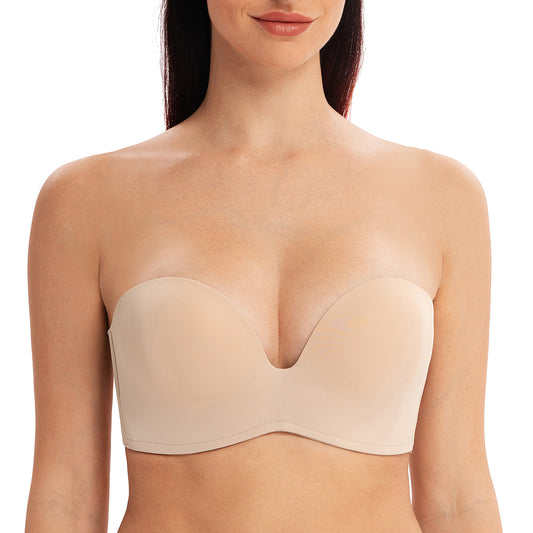 MELENECA Wireless Lightly Padded Push Up Strapless Bra