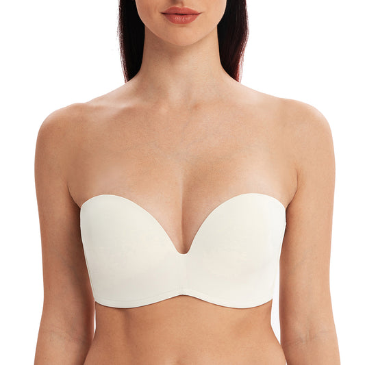 MELENECA Wireless Lightly Padded Push Up Strapless Bra